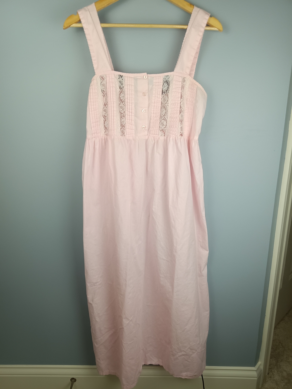 Laura Ashley Vintage 1990's Pink Cotton Maxi Nightgown with Lace Trim